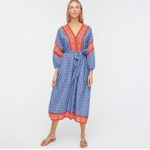 J Crew V Neck Blockprint Midi Dress